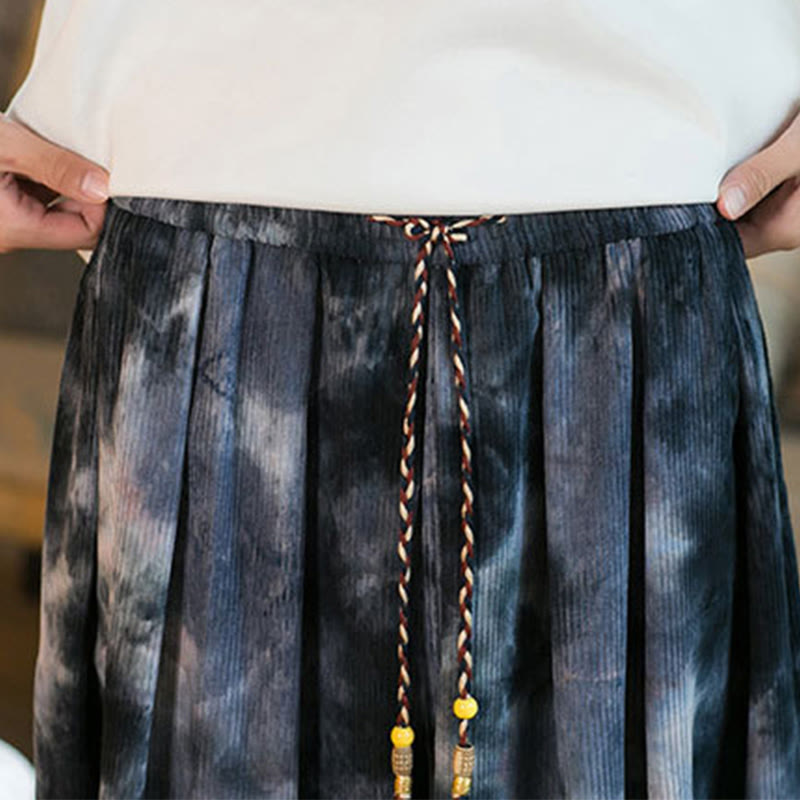 Pantalones harén de pana de algodón con cordón trenzado y teñido anudado para hombre con bolsillos y estampado de Buddha Stones