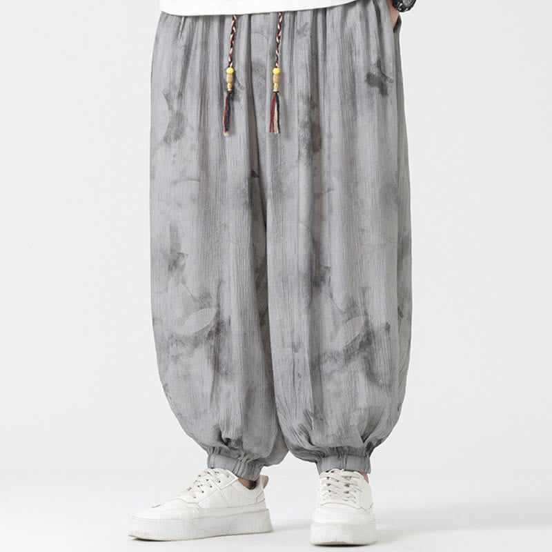 Pantalones de lino con cordón trenzado y bolsillos para hombre con diseño de Buddha Stones