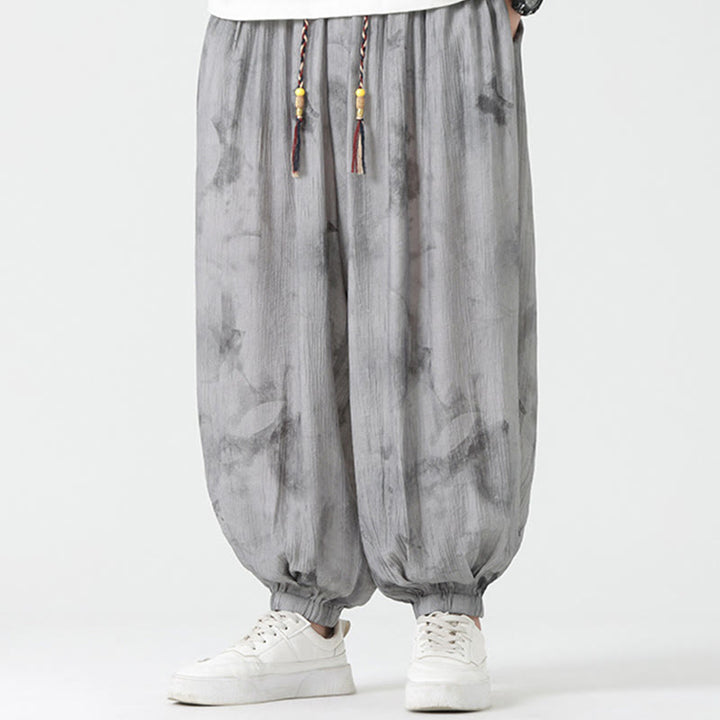 Pantalones de lino con cordón trenzado y bolsillos para hombre con diseño de Buddha Stones