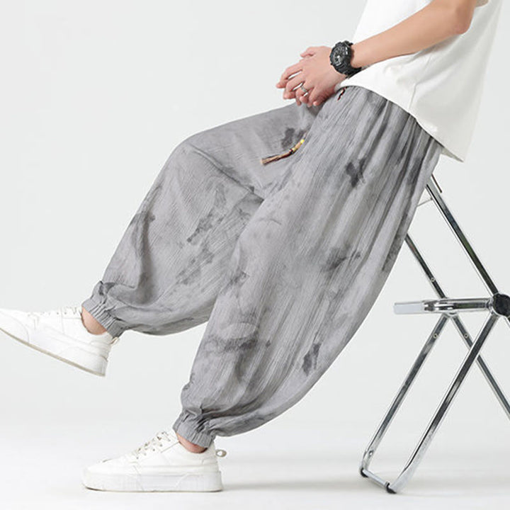 Pantalones de lino con cordón trenzado y bolsillos para hombre con diseño de Buddha Stones