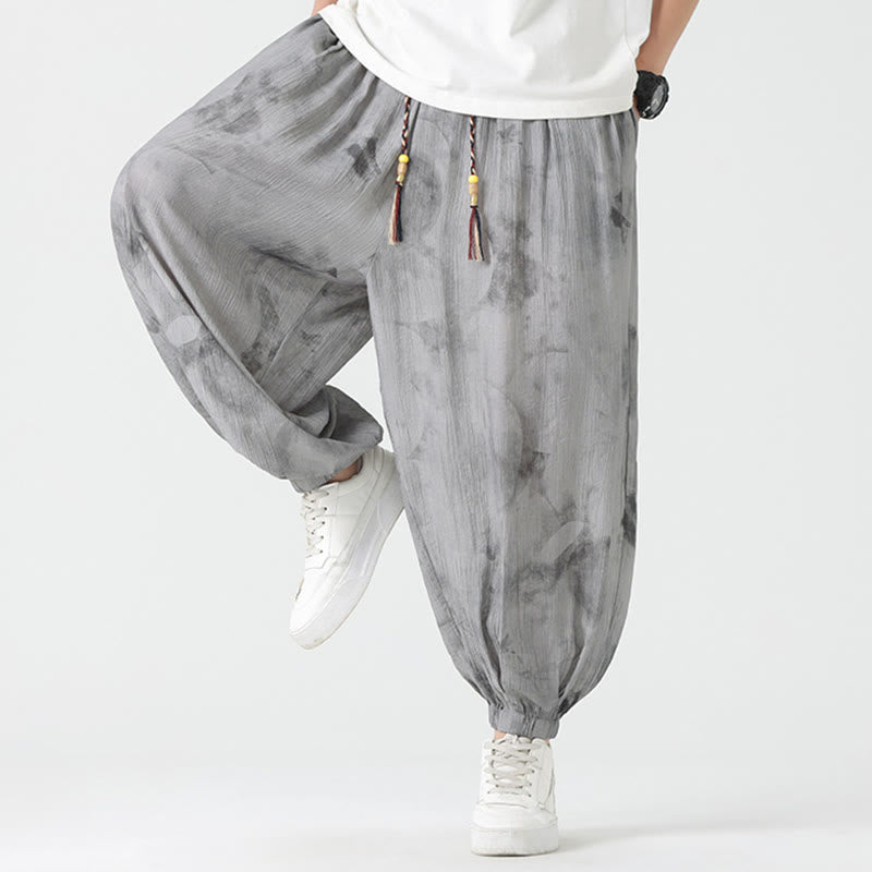 Pantalones de lino con cordón trenzado y bolsillos para hombre con diseño de Buddha Stones