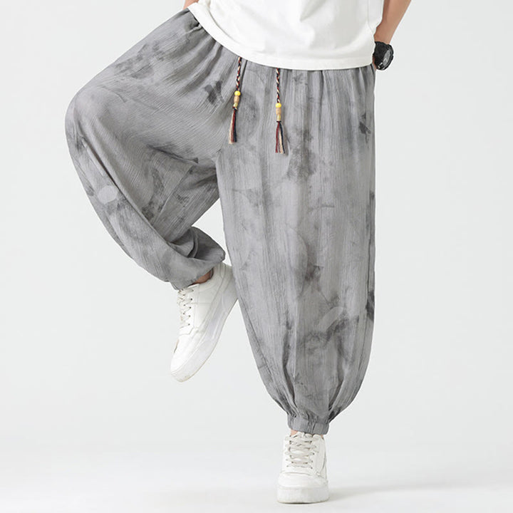 Pantalones de lino con cordón trenzado y bolsillos para hombre con diseño de Buddha Stones