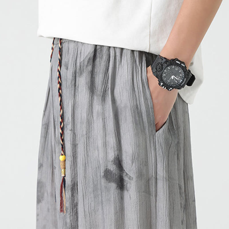 Pantalones de lino con cordón trenzado y bolsillos para hombre con diseño de Buddha Stones