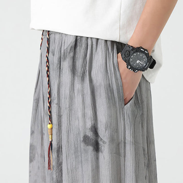 Pantalones de lino con cordón trenzado y bolsillos para hombre con diseño de Buddha Stones