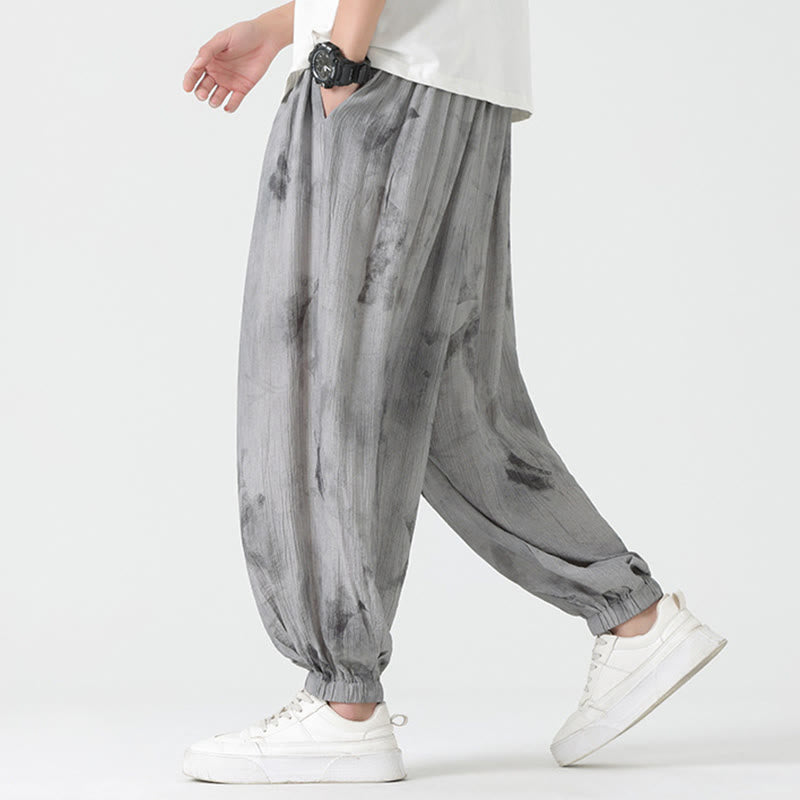 Pantalones de lino con cordón trenzado y bolsillos para hombre con diseño de Buddha Stones