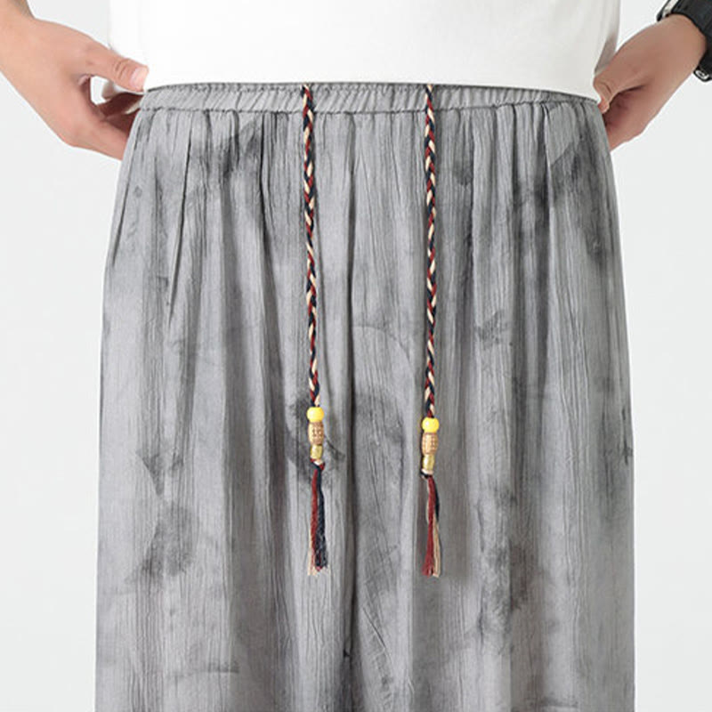 Pantalones de lino con cordón trenzado y bolsillos para hombre con diseño de Buddha Stones