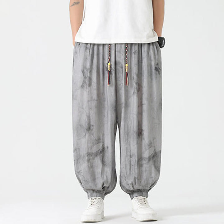Pantalones de lino con cordón trenzado y bolsillos para hombre con diseño de Buddha Stones