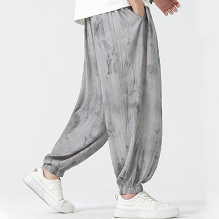 Pantalones de lino con cordón trenzado y bolsillos para hombre con diseño de Buddha Stones