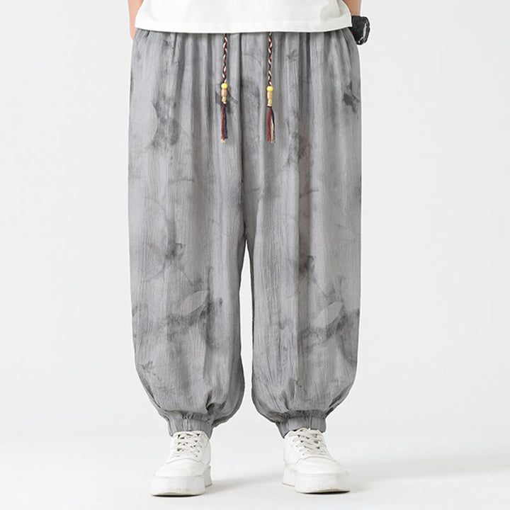 Pantalones de lino con cordón trenzado y bolsillos para hombre con diseño de Buddha Stones