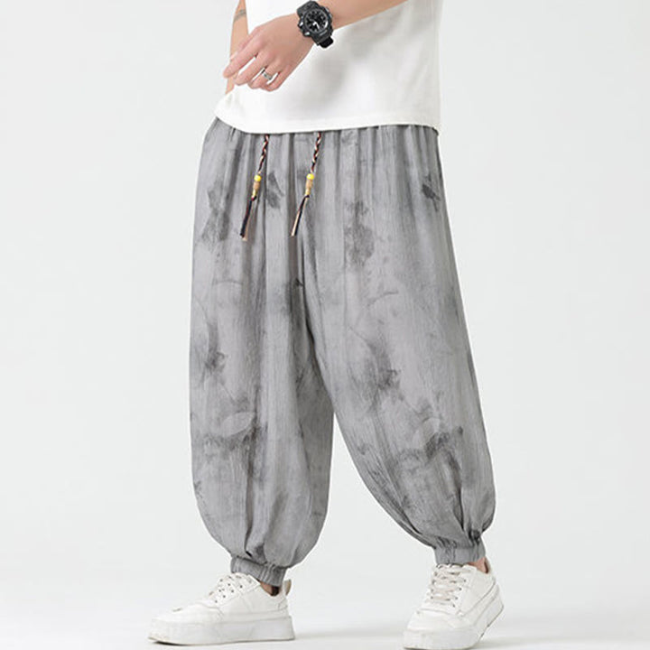 Pantalones de lino con cordón trenzado y bolsillos para hombre con diseño de Buddha Stones