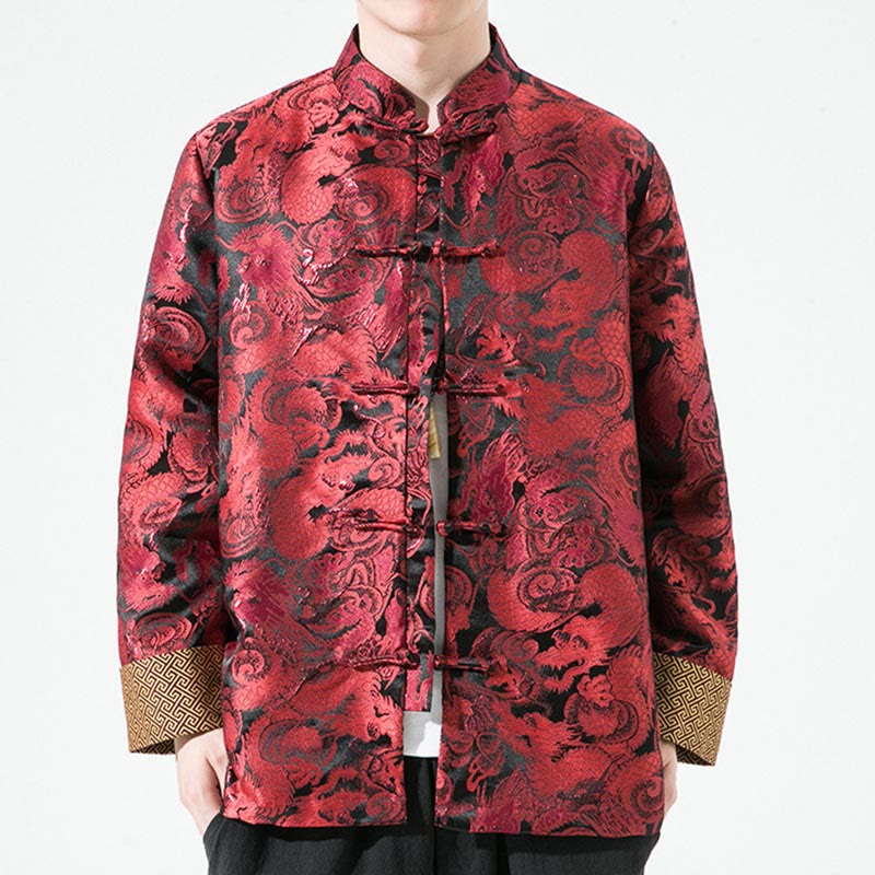 Camisa y chaqueta de algodón para hombre con botones de rana y dragón chino y Buddha Stones