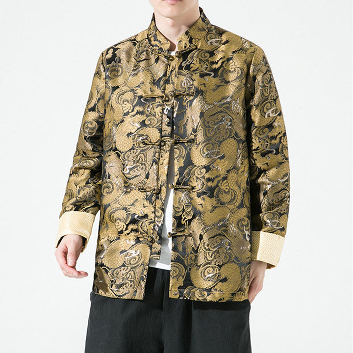 Camisa y chaqueta de algodón para hombre con botones de rana y dragón chino y Buddha Stones