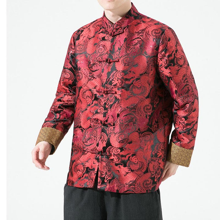 Camisa y chaqueta de algodón para hombre con botones de rana y dragón chino y Buddha Stones