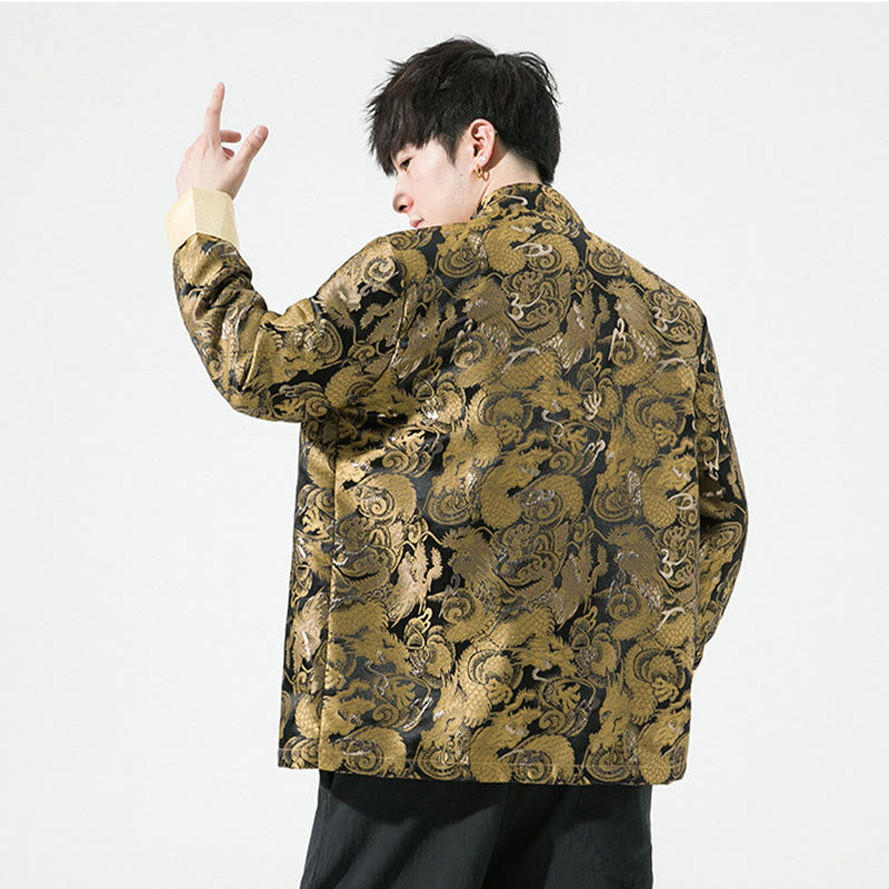 Camisa y chaqueta de algodón para hombre con botones de rana y dragón chino y Buddha Stones