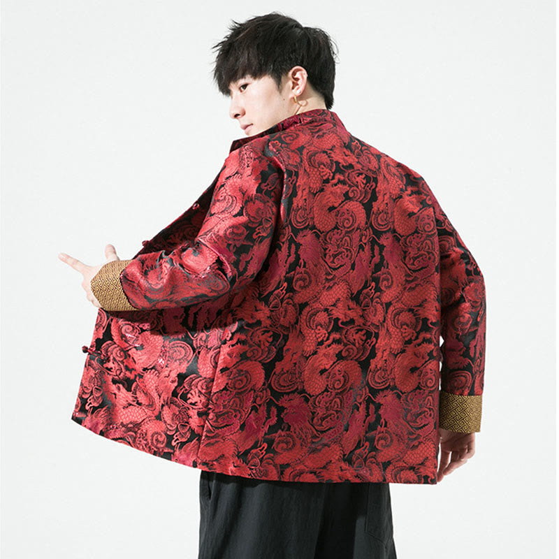 Camisa y chaqueta de algodón para hombre con botones de rana y dragón chino y Buddha Stones