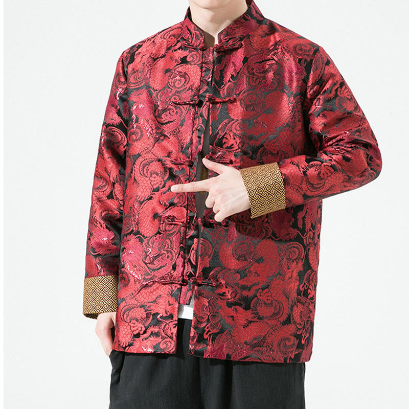 Camisa y chaqueta de algodón para hombre con botones de rana y dragón chino y Buddha Stones