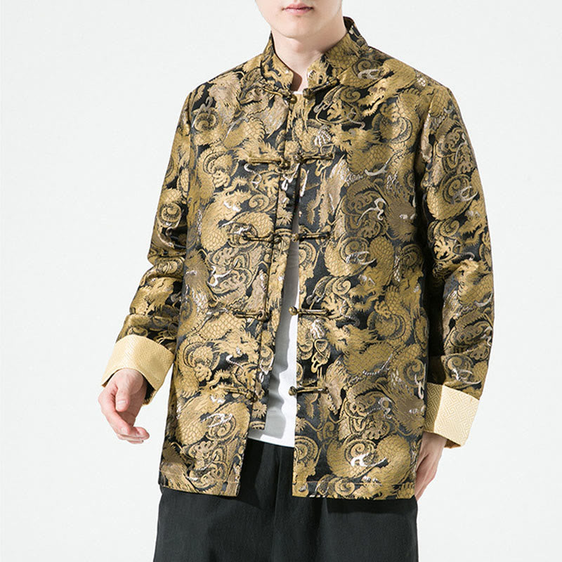 Camisa y chaqueta de algodón para hombre con botones de rana y dragón chino y Buddha Stones  - Oro - US/UK/AU46, EU56 (5XL) - image 0