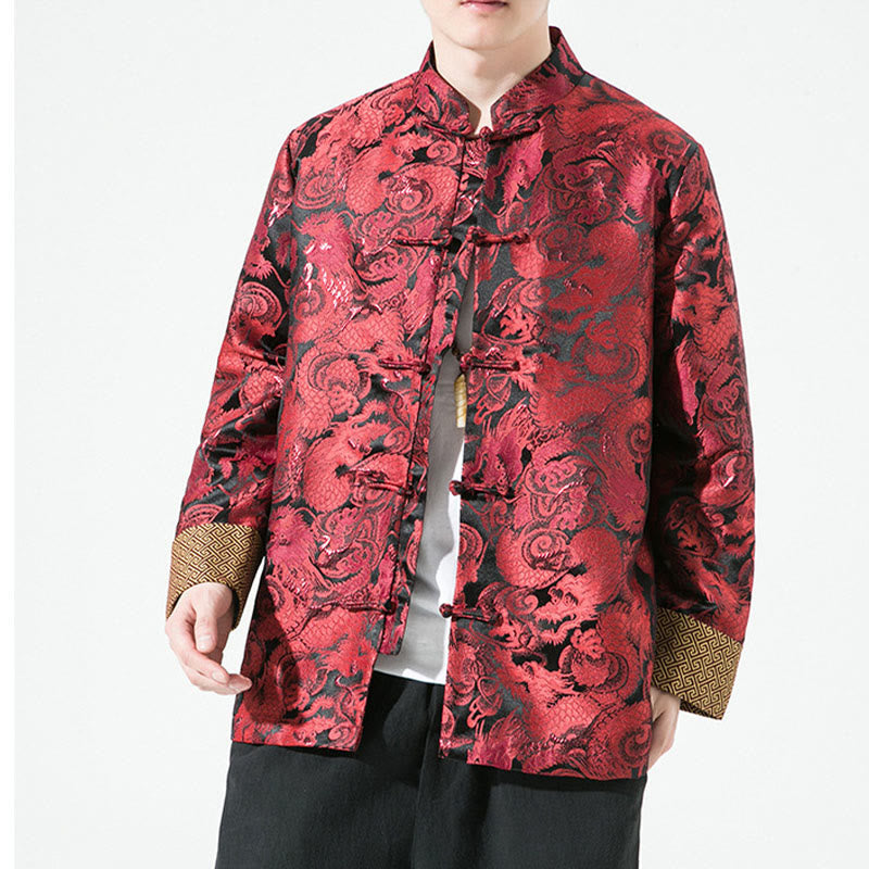 Camisa y chaqueta de algodón para hombre con botones de rana y dragón chino y Buddha Stones