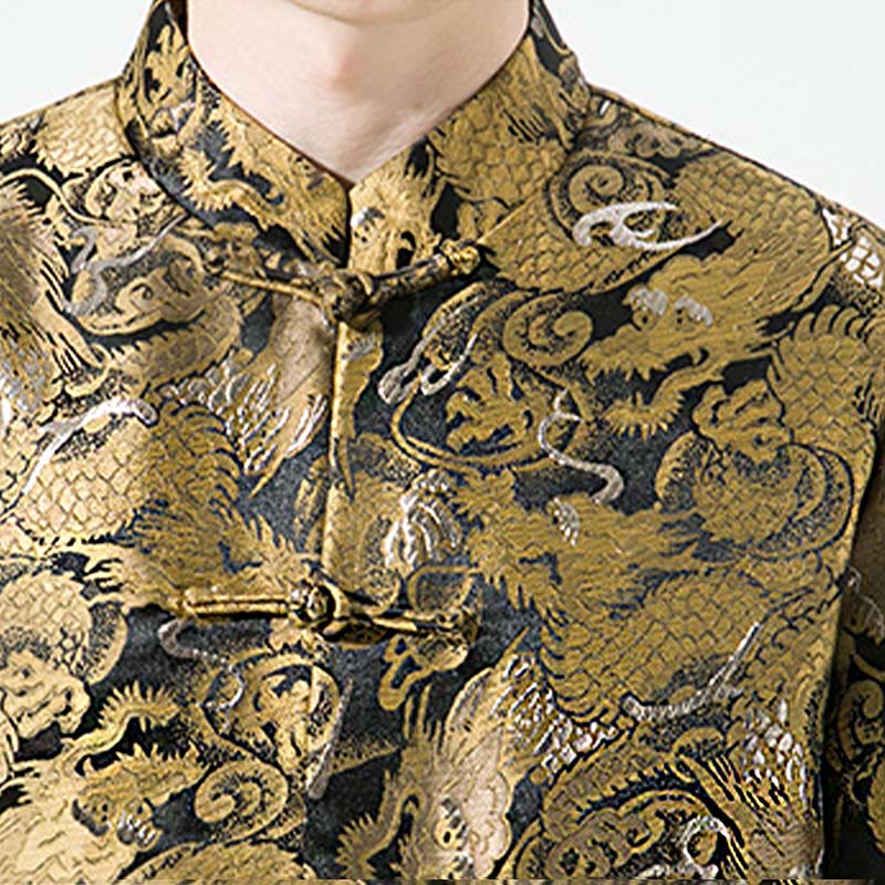 Camisa y chaqueta de algodón para hombre con botones de rana y dragón chino y Buddha Stones