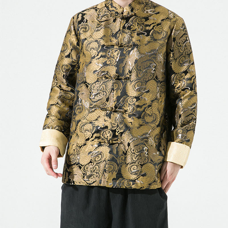 Camisa y chaqueta de algodón para hombre con botones de rana y dragón chino y Buddha Stones