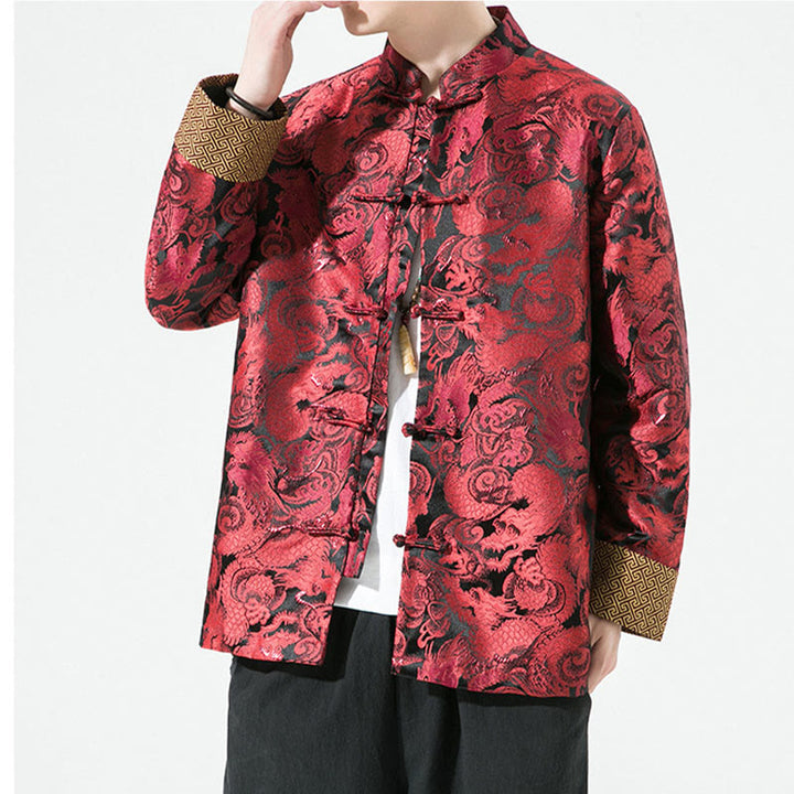 Camisa y chaqueta de algodón para hombre con botones de rana y dragón chino y Buddha Stones  - image 17