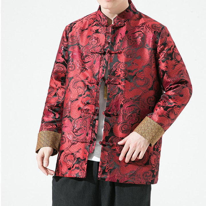 Camisa y chaqueta de algodón para hombre con botones de rana y dragón chino y Buddha Stones