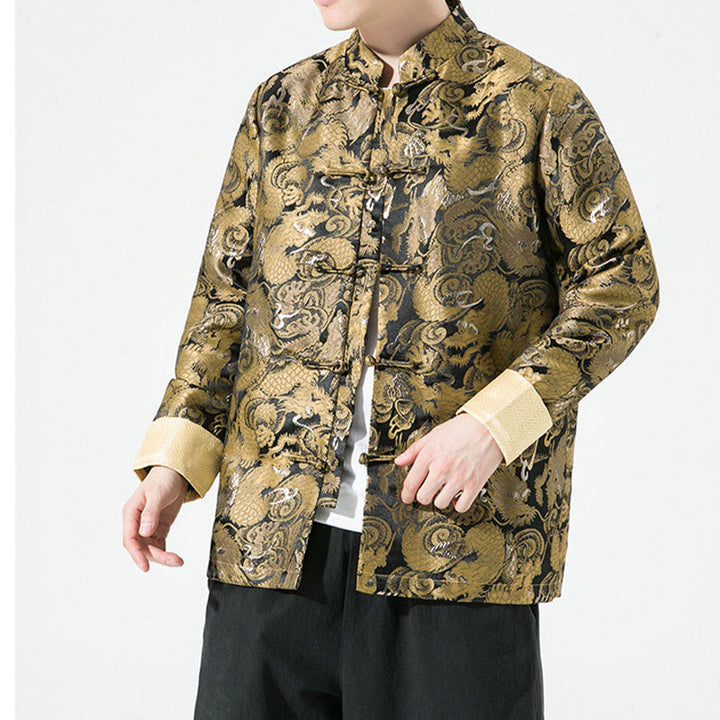 Camisa y chaqueta de algodón para hombre con botones de rana y dragón chino y Buddha Stones