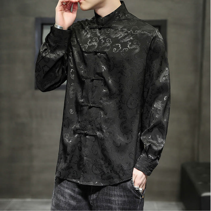 Chaqueta y camisa de lino para hombre con diseño informal de dragón y botones de Buddha Stones - image 35