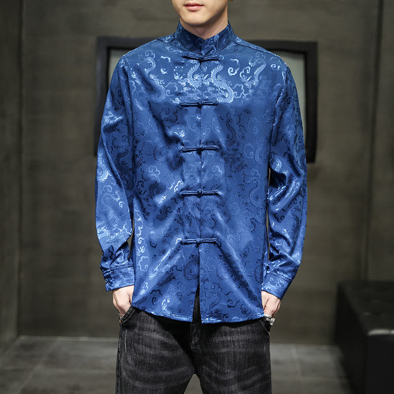 Chaqueta y camisa de lino para hombre con diseño informal de dragón y botones de Buddha Stones - image 9