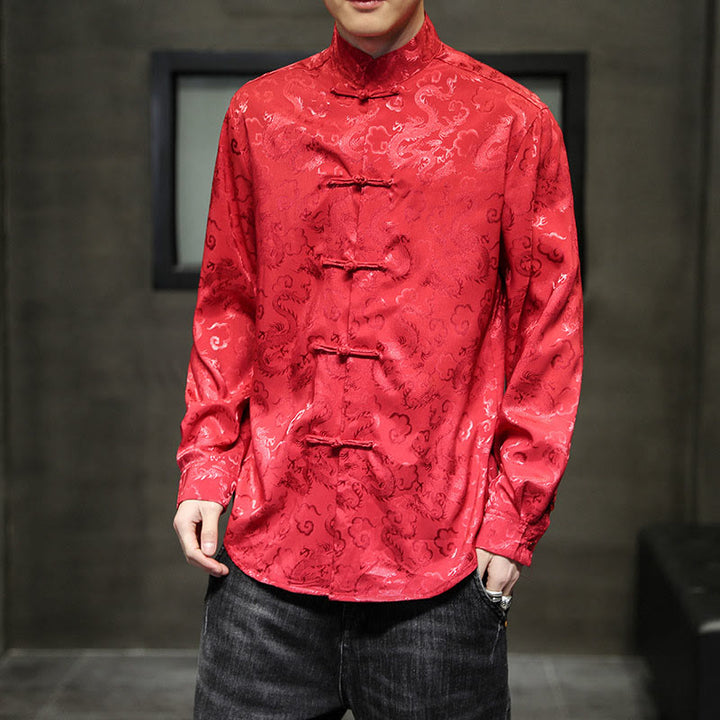 Chaqueta y camisa de lino para hombre con diseño informal de dragón y botones de Buddha Stones - image 49