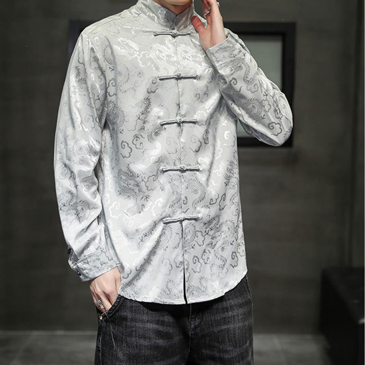 Chaqueta y camisa de lino para hombre con diseño informal de dragón y botones de Buddha Stones - image 26