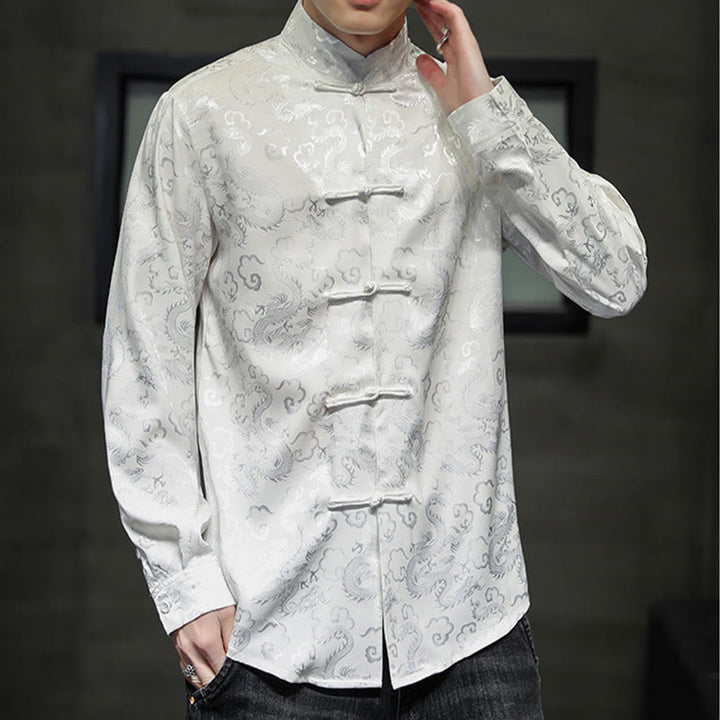 Chaqueta y camisa de lino para hombre con diseño informal de dragón y botones de Buddha Stones - image 11