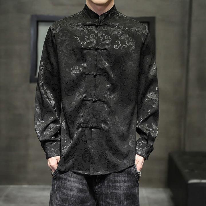 Chaqueta y camisa de lino para hombre con diseño informal de dragón y botones de Buddha Stones - Negro - US/UK/AU46, EU56 (5XL) - image 30