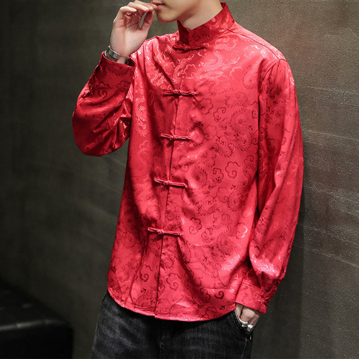 Chaqueta y camisa de lino para hombre con diseño informal de dragón y botones de Buddha Stones - image 51