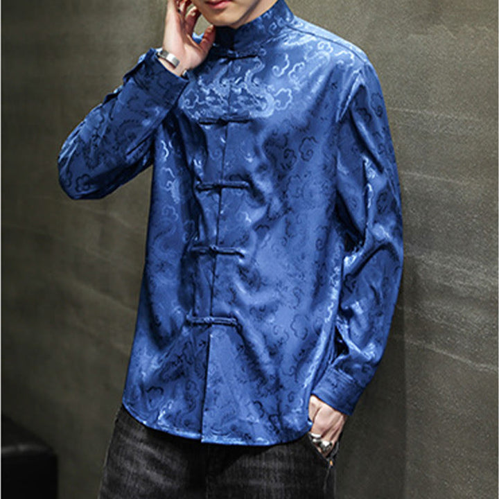 Chaqueta y camisa de lino para hombre con diseño informal de dragón y botones de Buddha Stones - image 8
