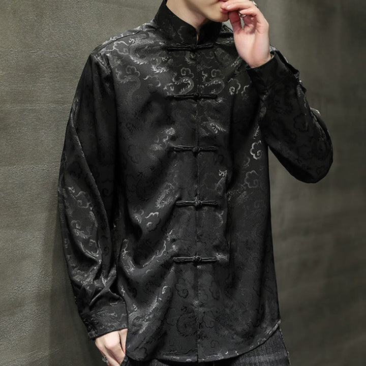 Chaqueta y camisa de lino para hombre con diseño informal de dragón y botones de Buddha Stones - image 32