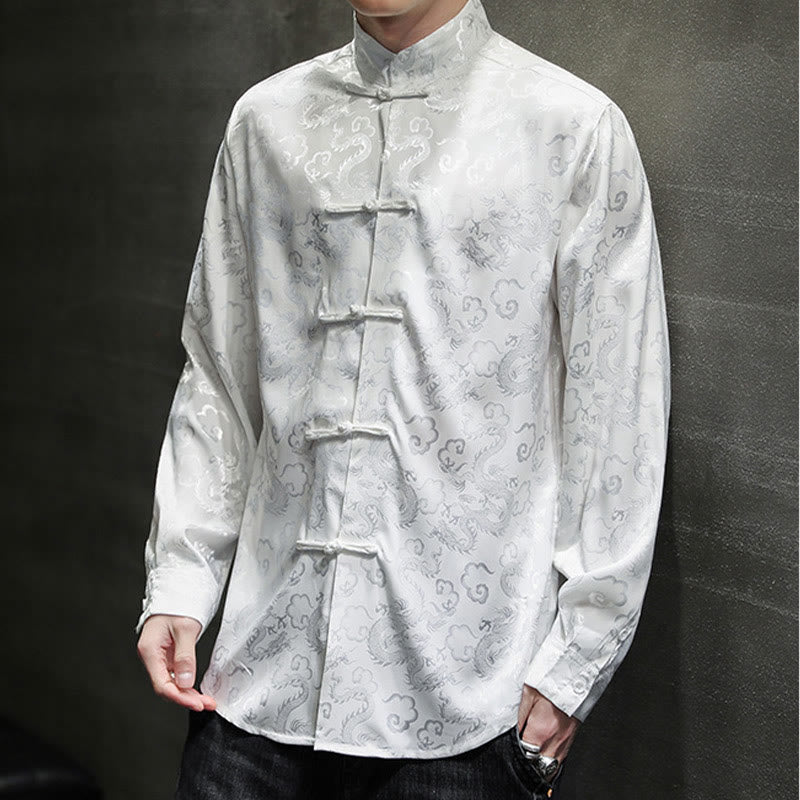 Chaqueta y camisa de lino para hombre con diseño informal de dragón y botones de Buddha Stones - image 12