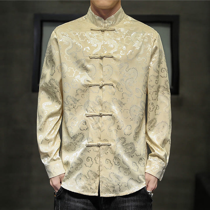 Chaqueta y camisa de lino para hombre con diseño informal de dragón y botones de Buddha Stones - image 39