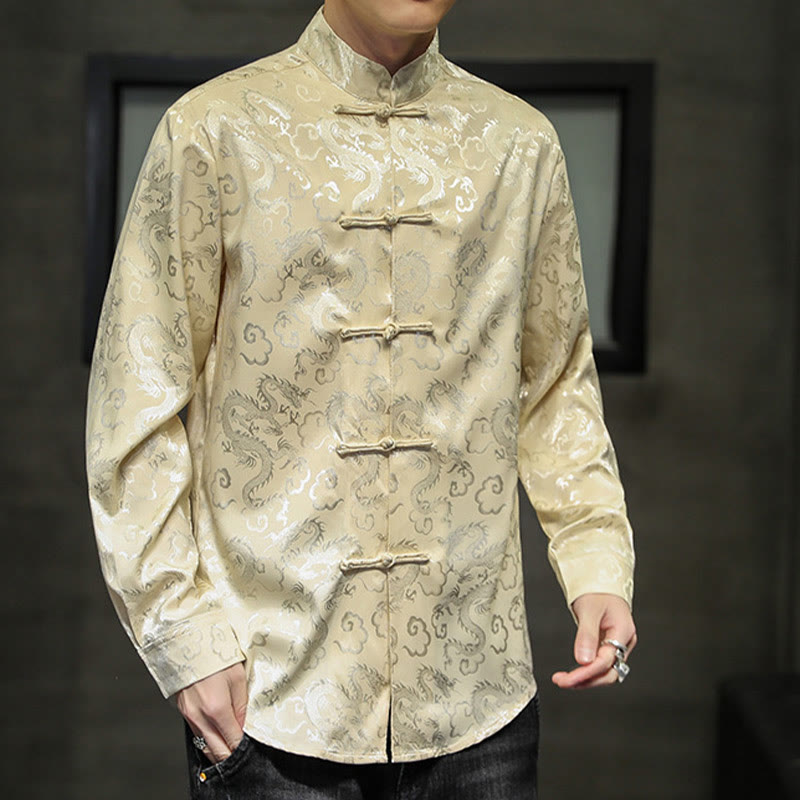 Chaqueta y camisa de lino para hombre con diseño informal de dragón y botones de Buddha Stones - image 44