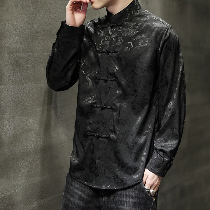Chaqueta y camisa de lino para hombre con diseño informal de dragón y botones de Buddha Stones - image 34
