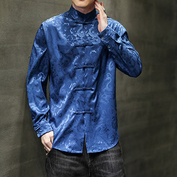 Chaqueta y camisa de lino para hombre con diseño informal de dragón y botones de Buddha Stones - image 2