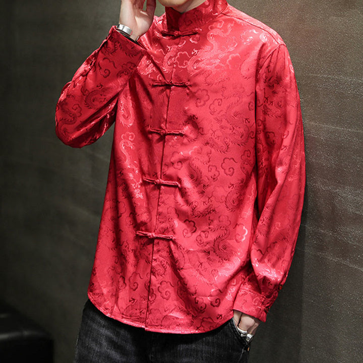 Chaqueta y camisa de lino para hombre con diseño informal de dragón y botones de Buddha Stones - image 50