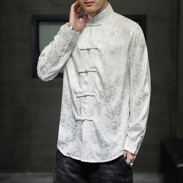 Chaqueta y camisa de lino para hombre con diseño informal de dragón y botones de Buddha Stones - Blanco fantasma - US/UK/AU46, EU56 (5XL) - image 10