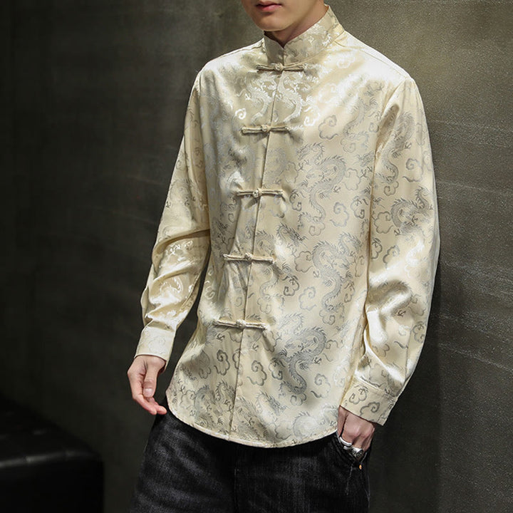 Chaqueta y camisa de lino para hombre con diseño informal de dragón y botones de Buddha Stones - image 43