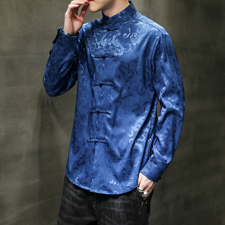 Chaqueta y camisa de lino para hombre con diseño informal de dragón y botones de Buddha Stones - image 7