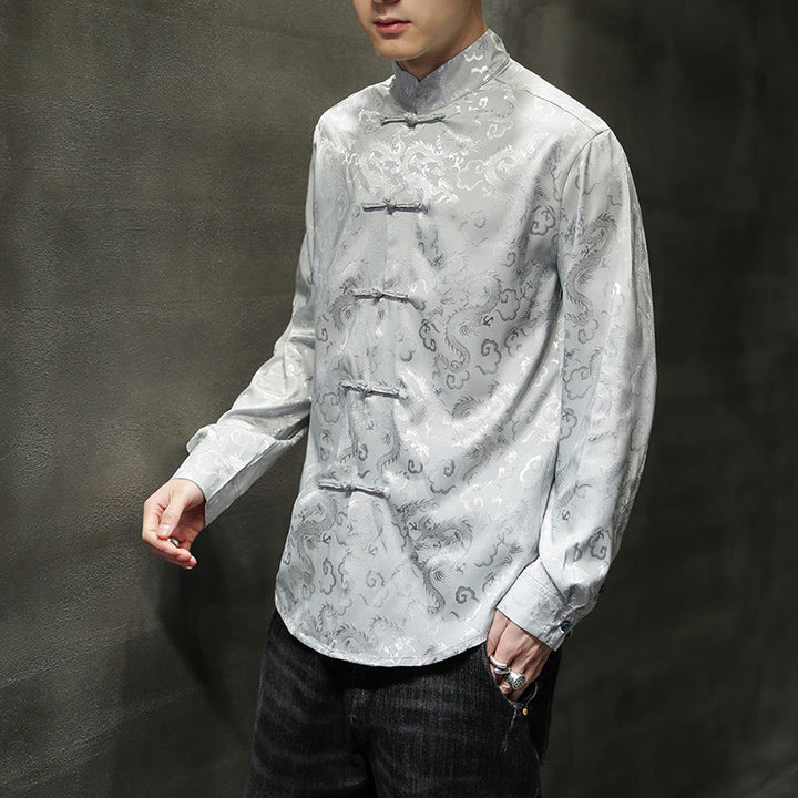 Chaqueta y camisa de lino para hombre con diseño informal de dragón y botones de Buddha Stones - image 28