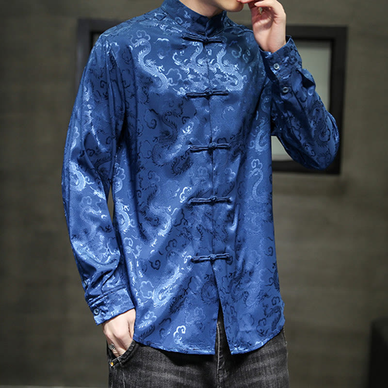 Chaqueta y camisa de lino para hombre con diseño informal de dragón y botones de Buddha Stones - image 3