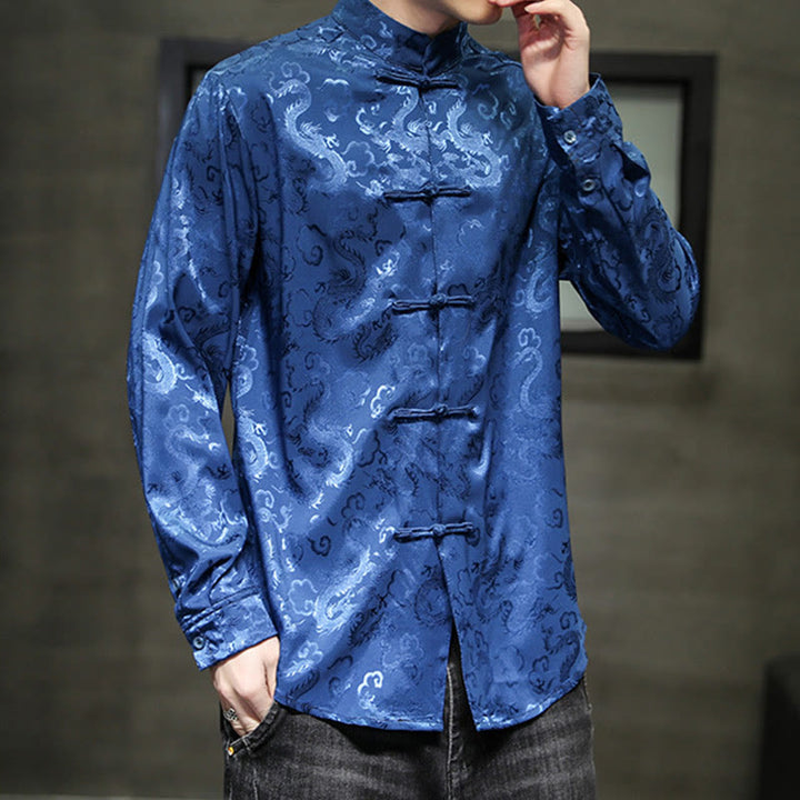 Chaqueta y camisa de lino para hombre con diseño informal de dragón y botones de Buddha Stones - image 3