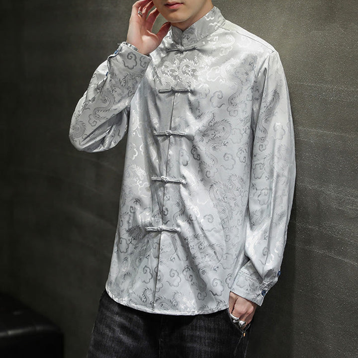Chaqueta y camisa de lino para hombre con diseño informal de dragón y botones de Buddha Stones - image 23