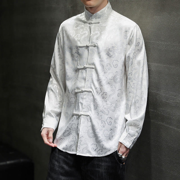 Chaqueta y camisa de lino para hombre con diseño informal de dragón y botones de Buddha Stones - image 16